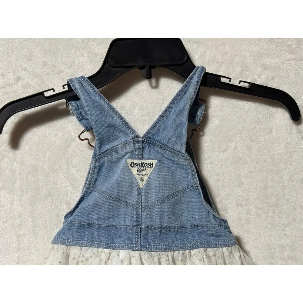 Oshkosh B'gosh Girls Vestbak Overalls Dress Gold/White Sparkly Size 12-18M